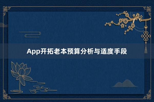 App开拓老本预算分析与适度手段